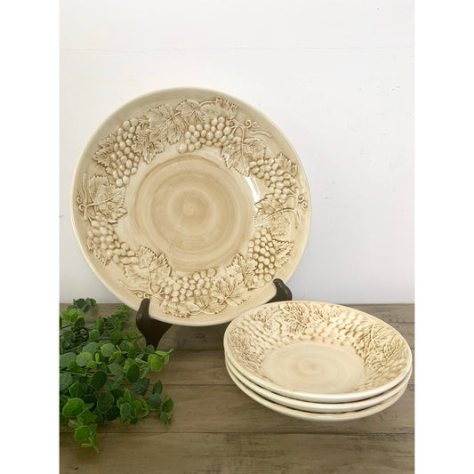 Vintage A. Santos Portugal Ceramic Bowl Set Grapevine Serving Pottery Cottage