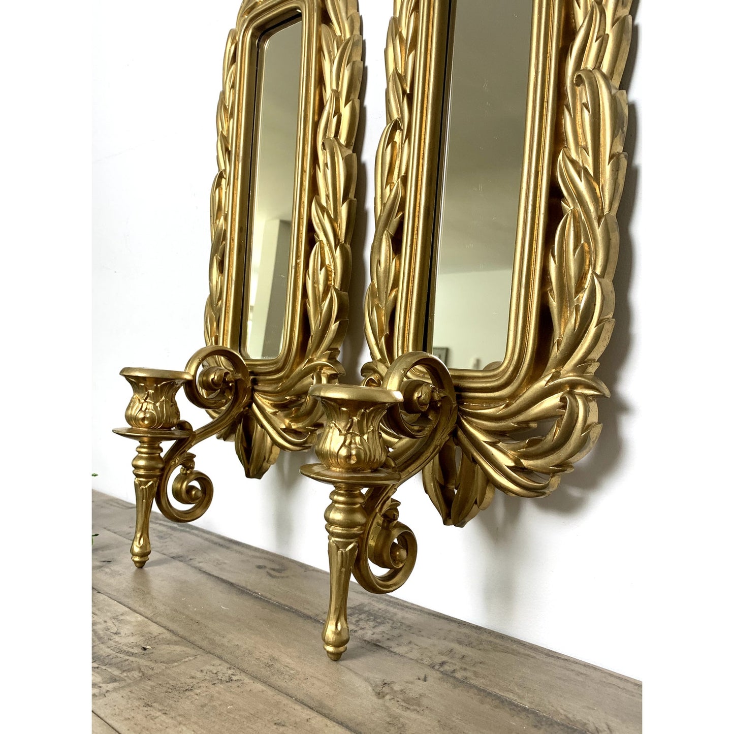 Vintage Burwood Gold Wall Mirror Sconces Ornate Hollywood Regency 1980 Glam Boho