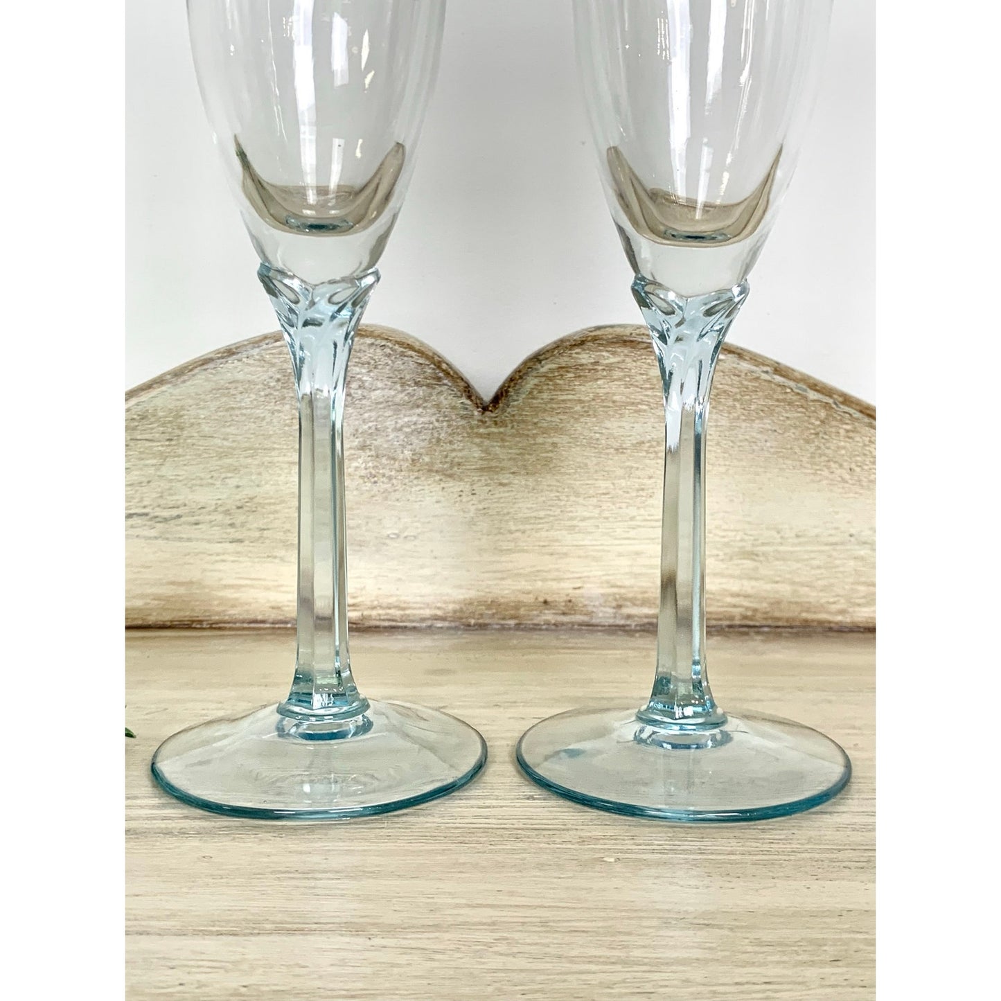 Vintage Champagne Flutes Set Ice Blue Stem Glasses Pair Wedding Servingware