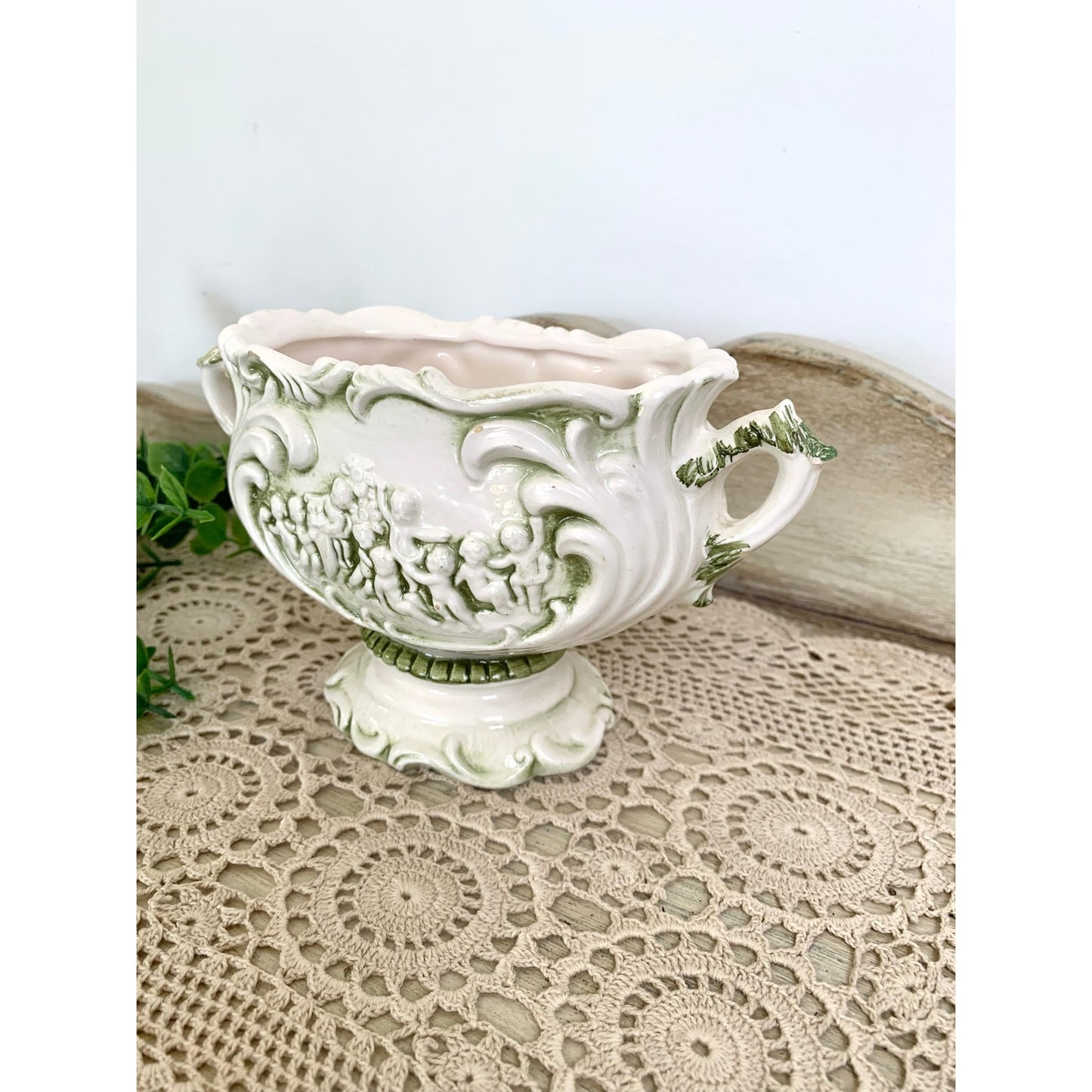 Vintage Relpo Pompei Cherub Vase Italian Style Ceramic Planter Romantic Cottage