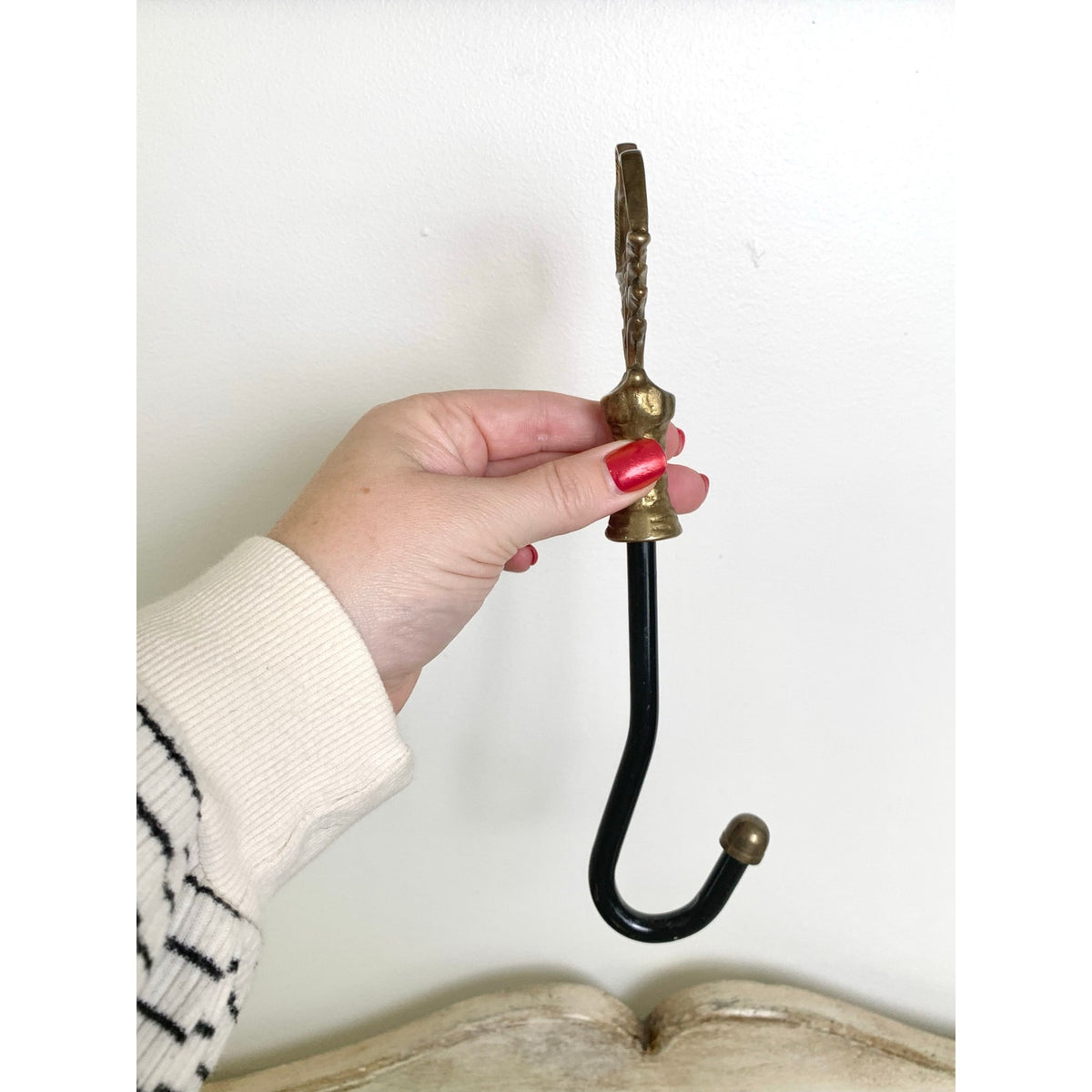 Vintage Brass Curtain Tieback Hook Ornate Black Metal Drapery Holdback Wall Mount