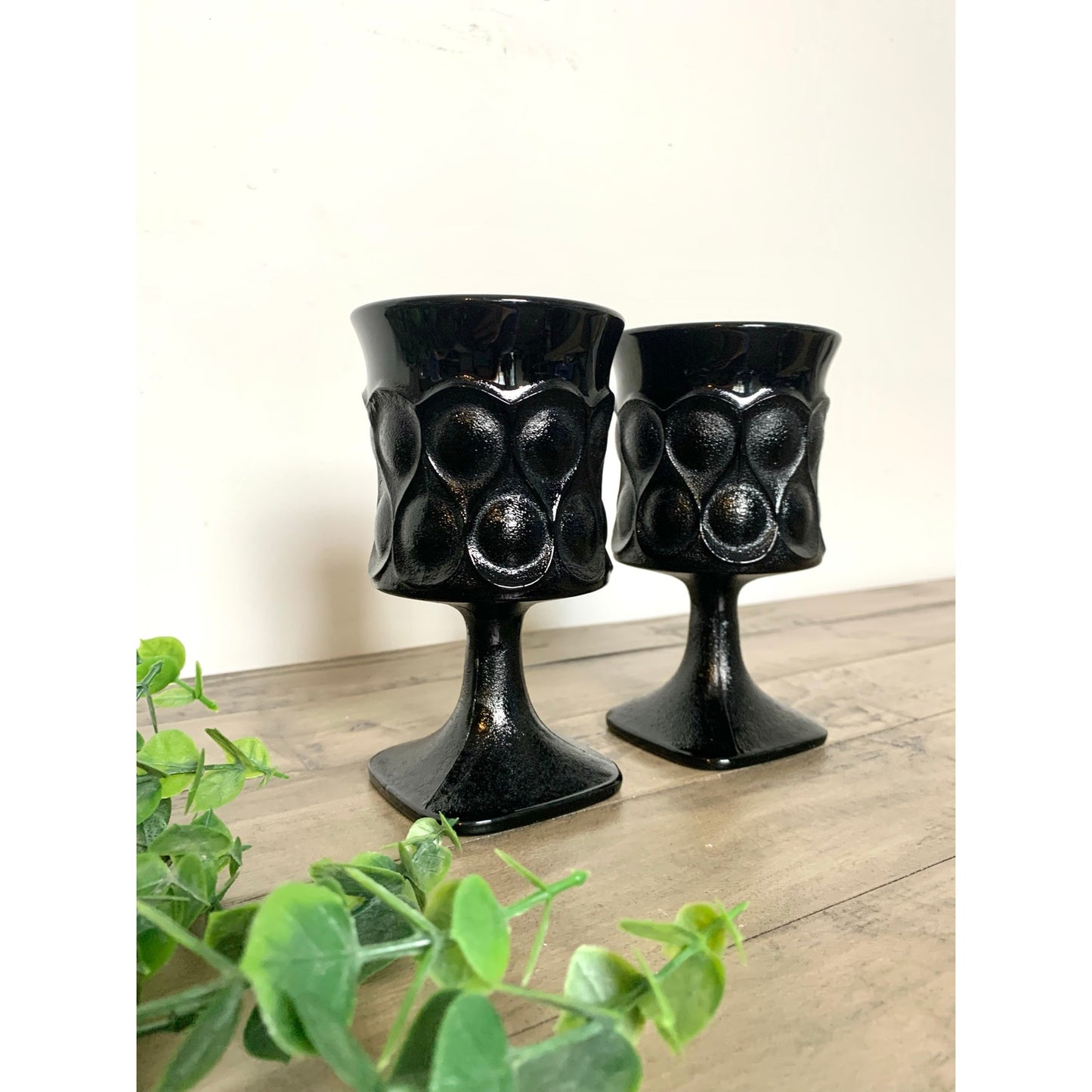 Vintage Noritake Spotlight Ebony Black Glass Water Goblets Mid Century Modern