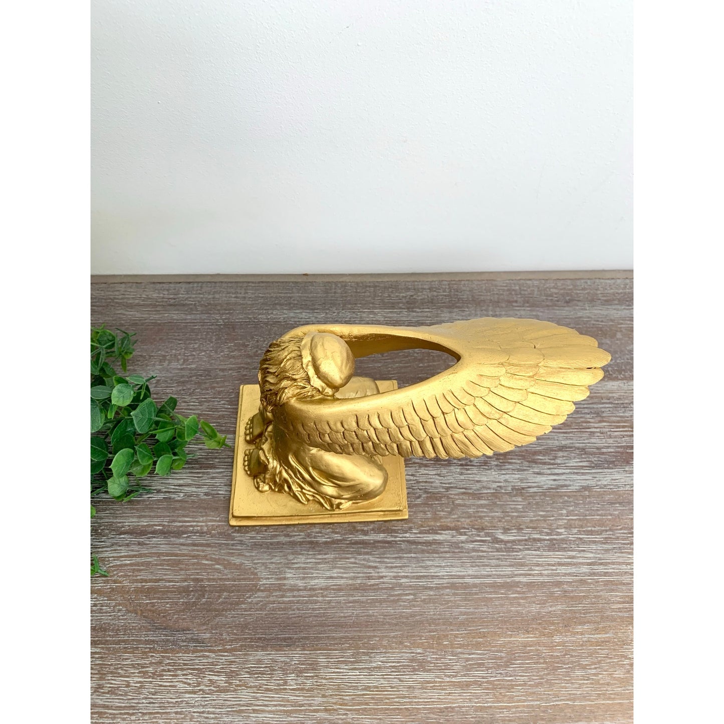 Vintage Gilded Winged Lady Statue Golden Bookend Figurine Hollywood Regency