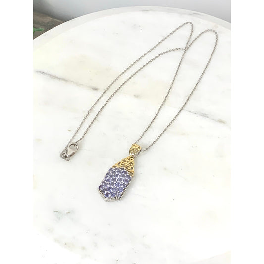 Sterling Silver Tanzanite Pendant Necklace with Gold Filigree Accent, STS 925