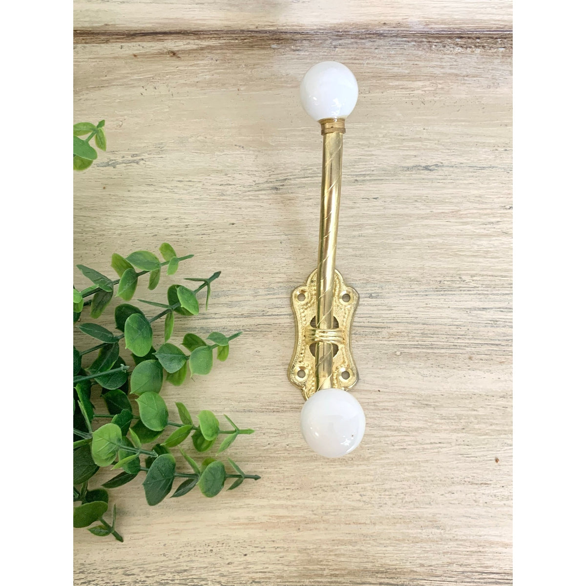 Vintage Brass Double Wall Hook White Porcelain Knobs Coat Rack Hardware