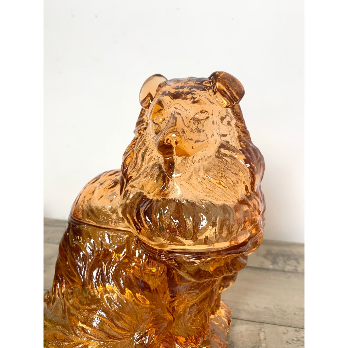 Vintage Pink Amber Glass Collie Dog Cookie Jar Apothocary Mid Century Dog Canister