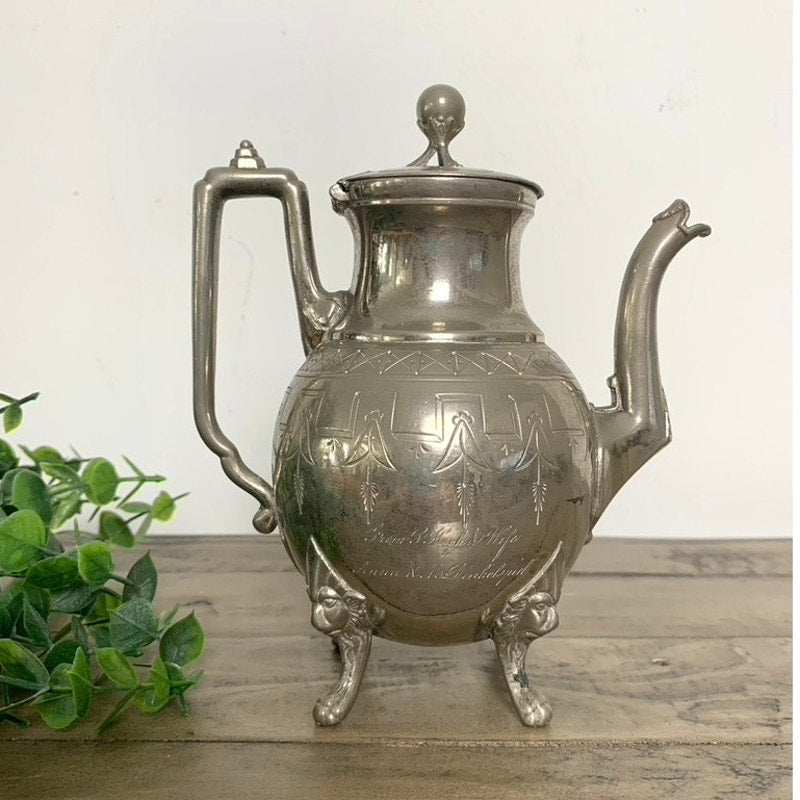 Antique Reed & Barton Triple-Plate Silver Teapot Lion Head Footed Old Money