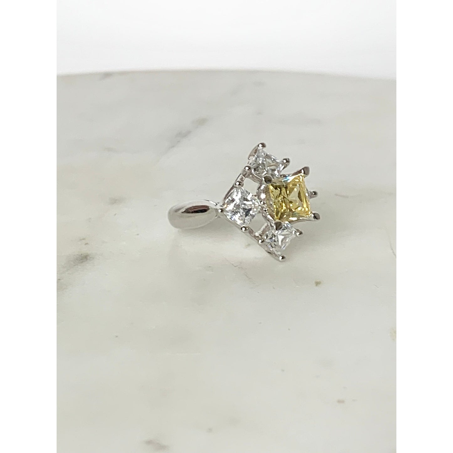 Sterling Silver Princess Cut Yellow and Clear Cubic Zirconia Ring Size 5.25 925