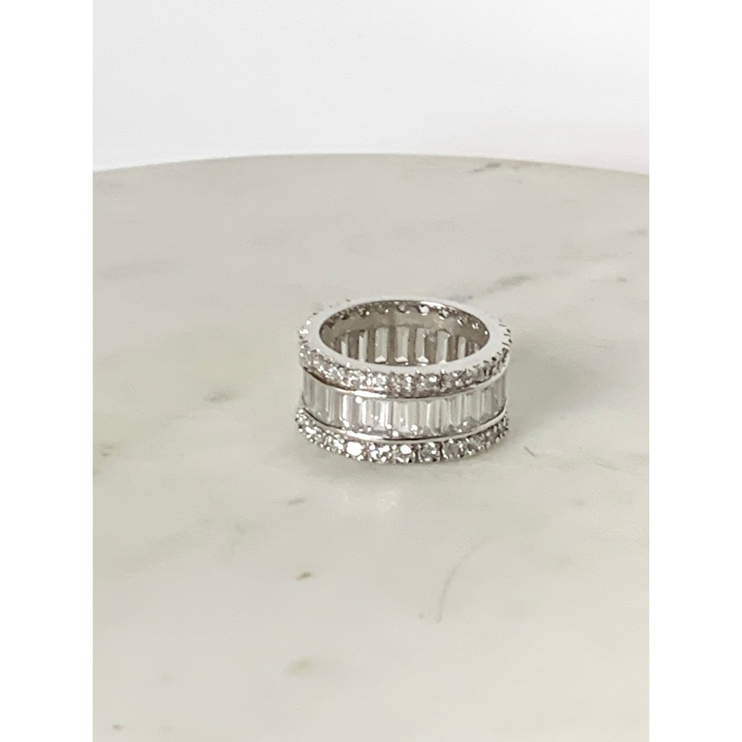 Vintage Sterling Silver Wide Band CZ Eternity Ring Size 8.25 RP 925 Classic Glam