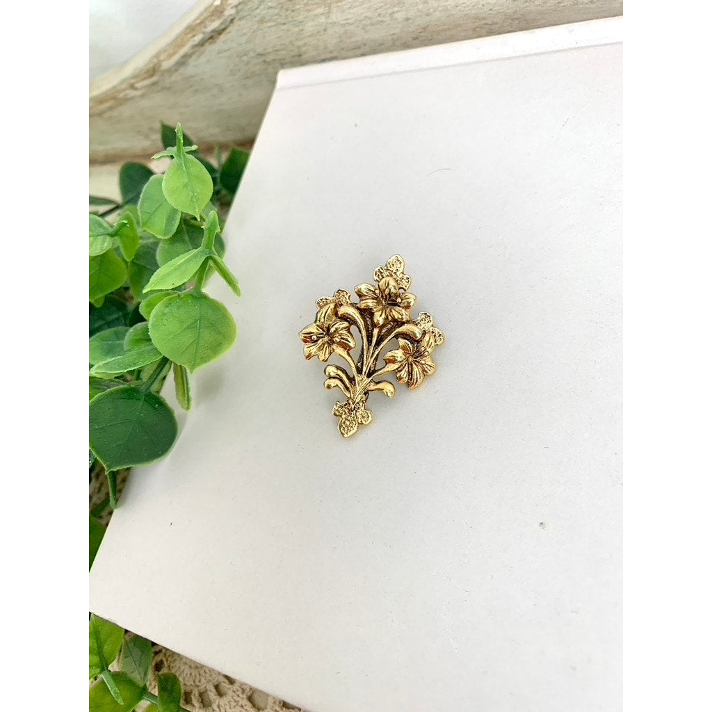 Vintage Gold Tone Floral Cross Brooch Pin Signed Religious Ornate Romantic Jewelry