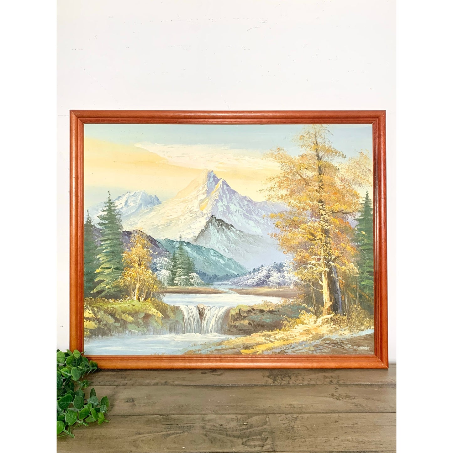 Vintage Mountain Landscape Oil Painting Signed Framed Nature Cottage Fall Art