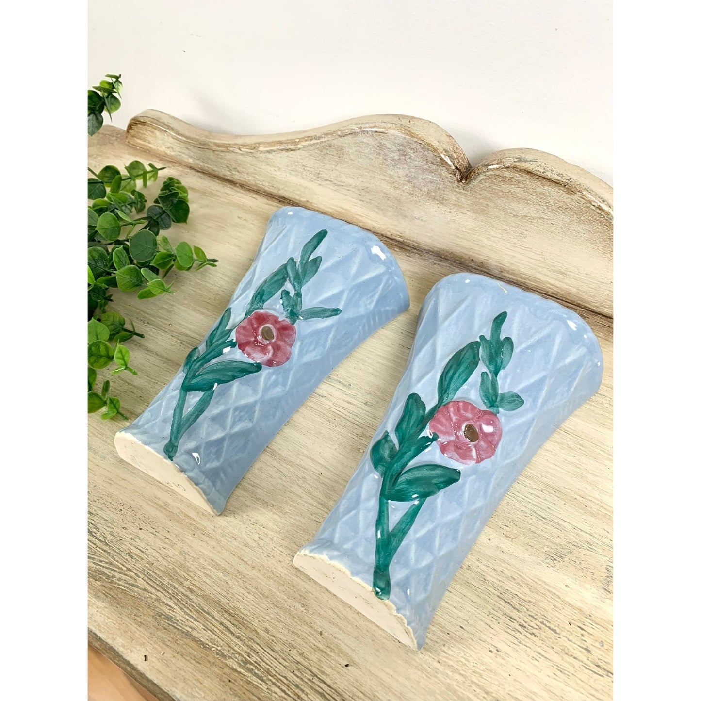 Vintage Morton Pottery Wall Pockets Ceramic Pair Mid Century Wall Planters Vases