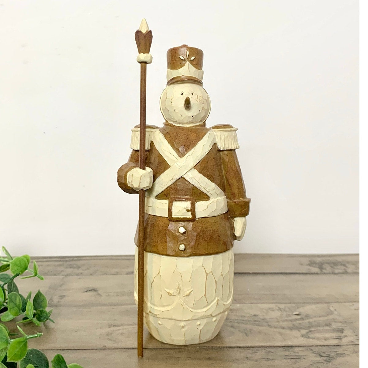 Vintage Hand Carved Snowman Soldier Christmas Figurine Rustic Wooden Winter