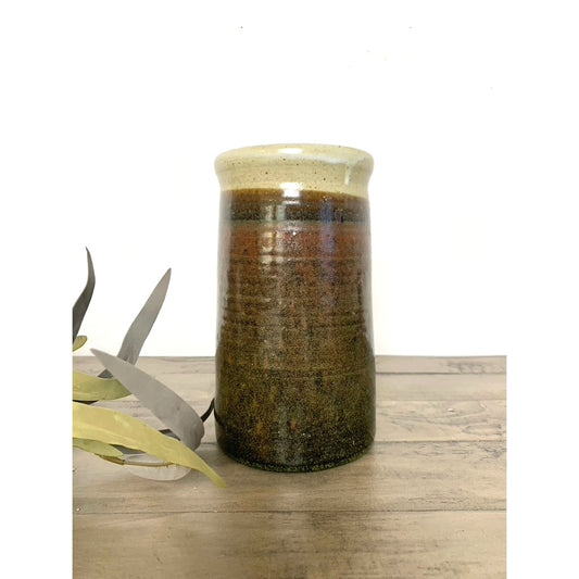 Vintage Studio Pottery Stoneware Vase with Drip Glaze Earthy Cottagecore Rustic