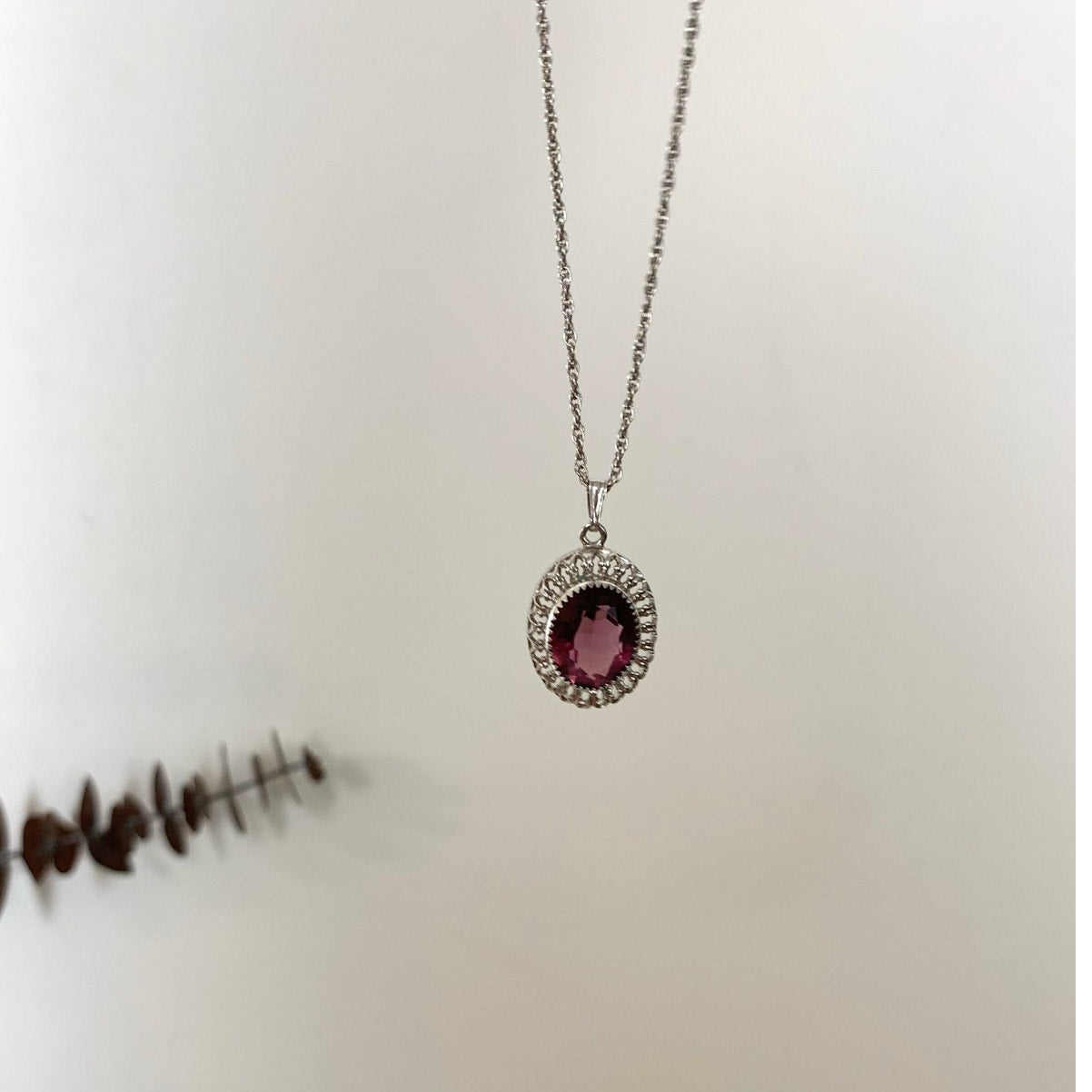 Vintage Sterling Silver Amethyst Purple Halo Pendant Necklace 25 Inch Chain
