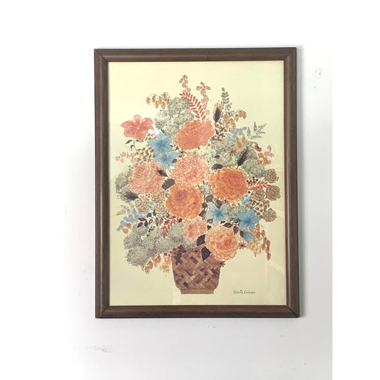 Vintage Floral Still Life Print Signed Gloria Eriksen Framed Wall Art Cottagecore