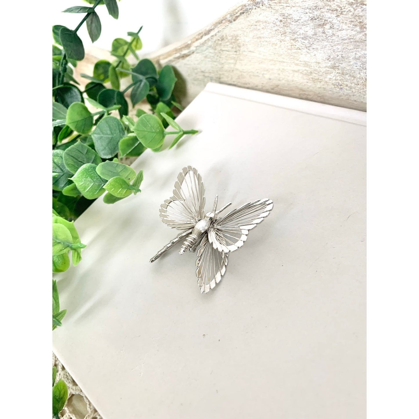 Vintage Monet Butterfly Brooch Silvertone Filigree Wing Pin Signed Statement Nature Jewelry
