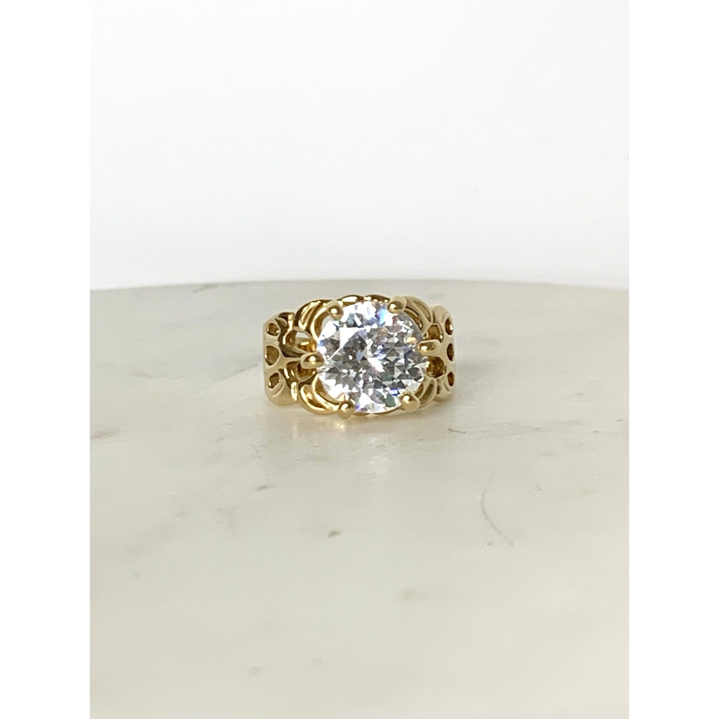 Vintage Uncas Sterling Silver Gold Vermeil Statement Ring CZ Size 8.25 Cocktail