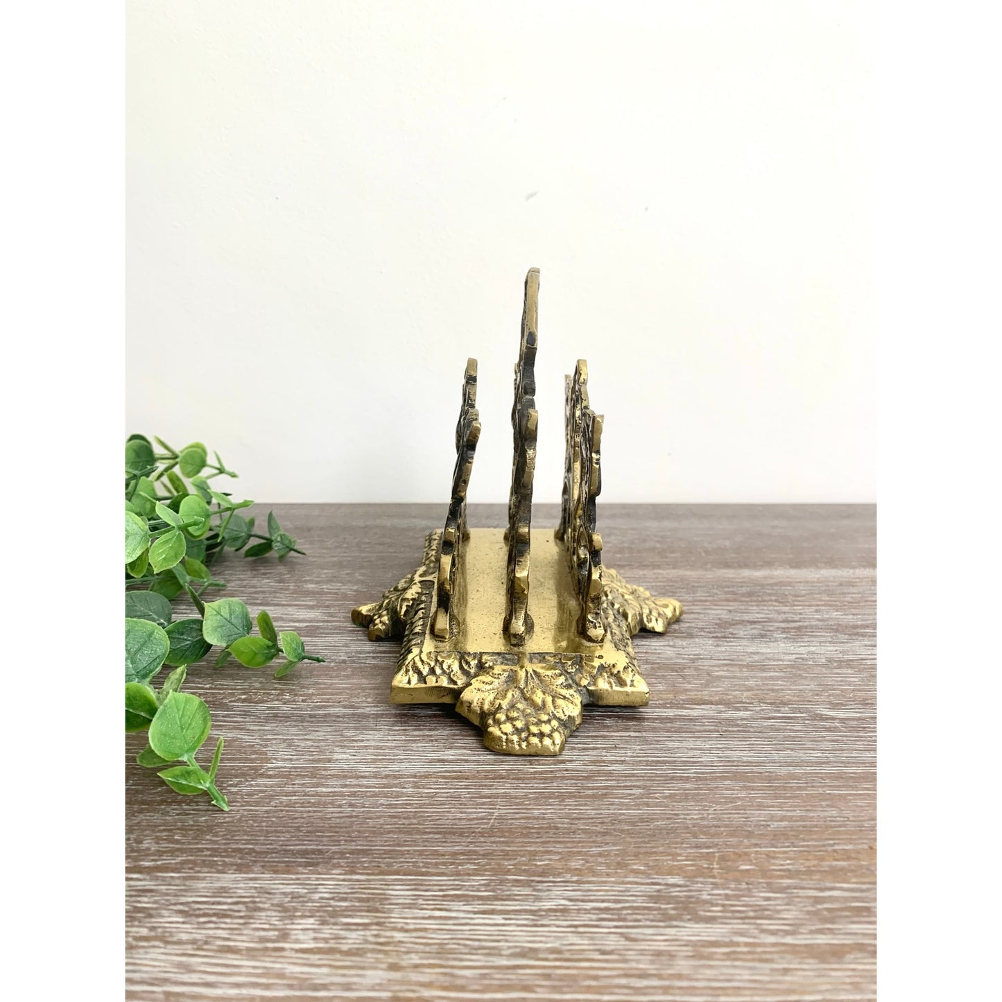 Antique Brass Mail Holder Made in England Napkin Letter Vintage Ornate Organizer