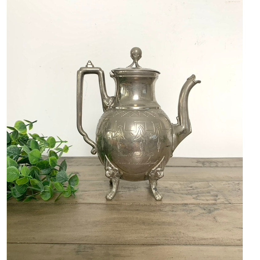 Antique Reed & Barton Triple-Plate Silver Teapot Lion Head Footed Old Money