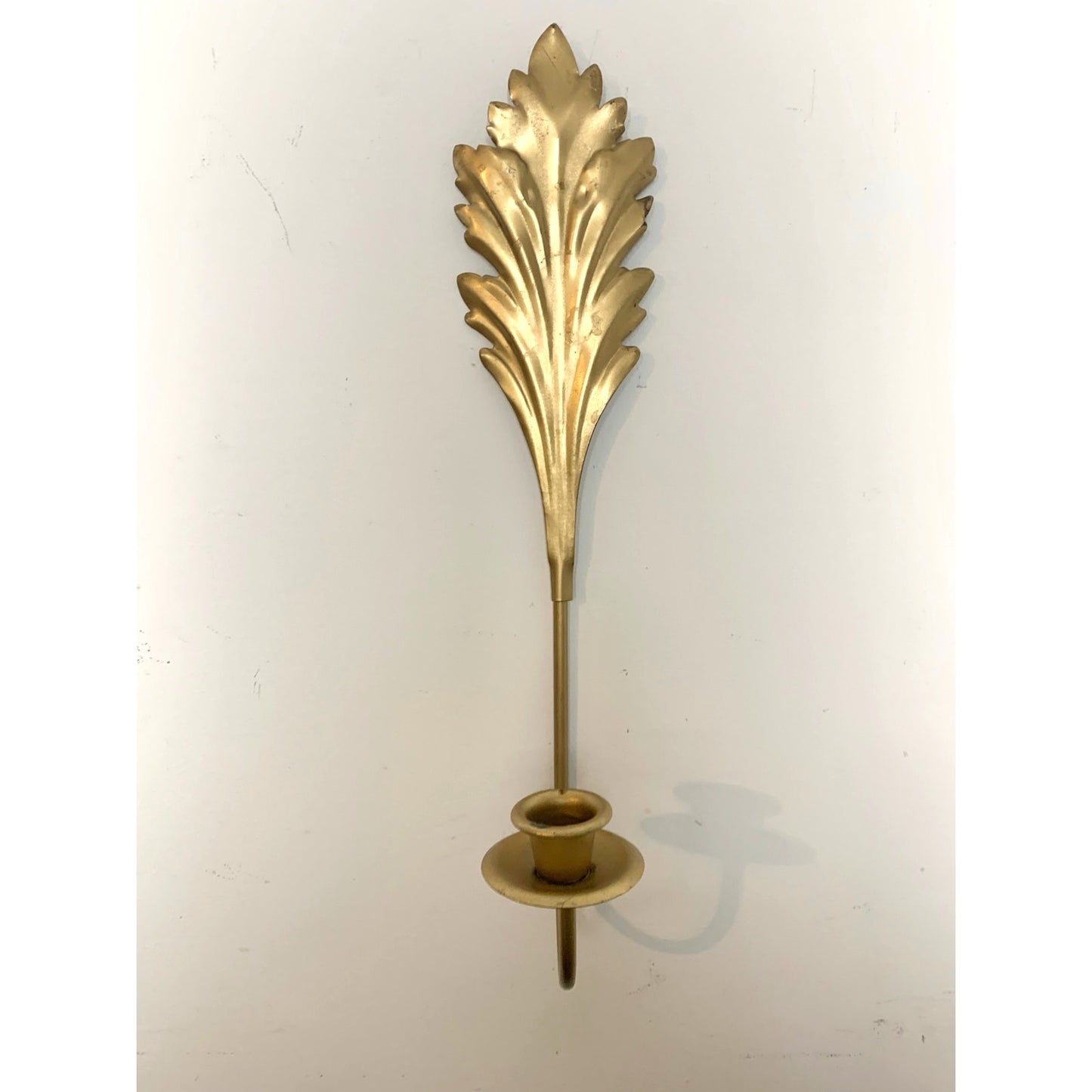 Vintage Gold Leaf Wall Sconces Pair Candleholders Hollywood Regency 15.5 Mid Century Glam