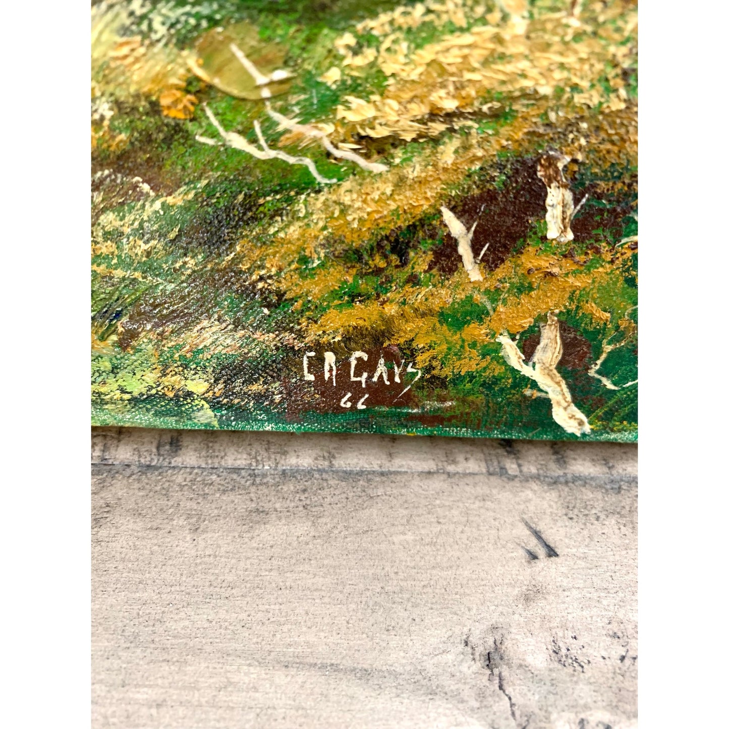 Vintage 1966 Landscape Oil Painting on Canvas – Signed C.A. Gays – Mid Century Original Farm Scene with Tree & Pond
