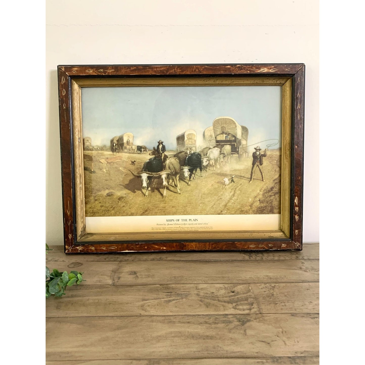 Antique Framed Print of Ships of the Plain by Samuel Coleman in 1872 Rustic Americana