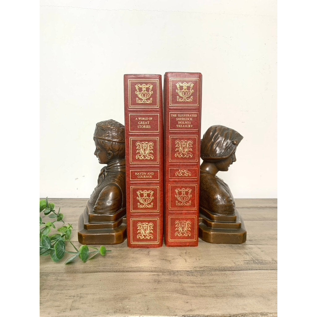 Antique Bronze Patina Dutch Couple Bookends – Folk Art Bust Pair
