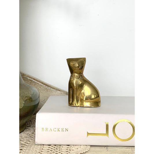 Vintage Brass Cat Figurine Mid Century Modern Minimalist Small Cat Decor