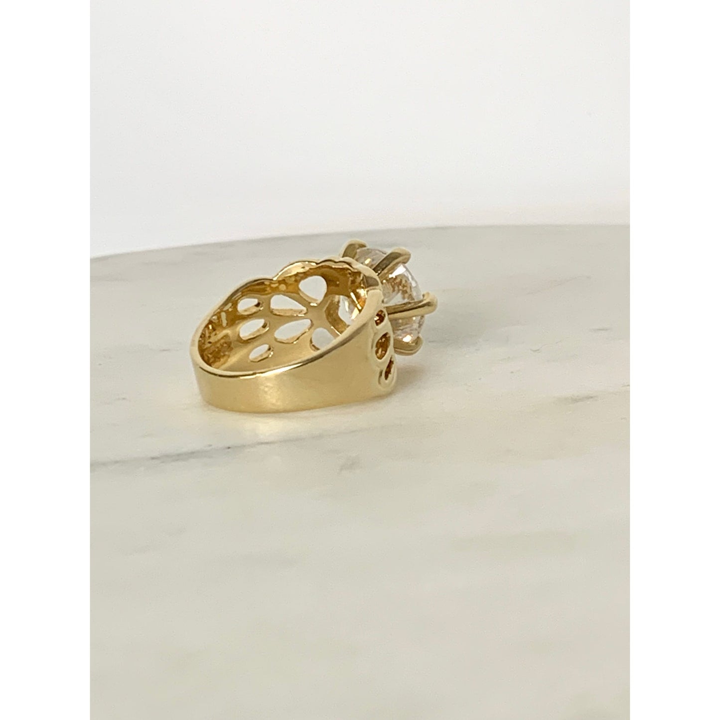 Vintage Uncas Sterling Silver Gold Vermeil Statement Ring CZ Size 8.25 Cocktail