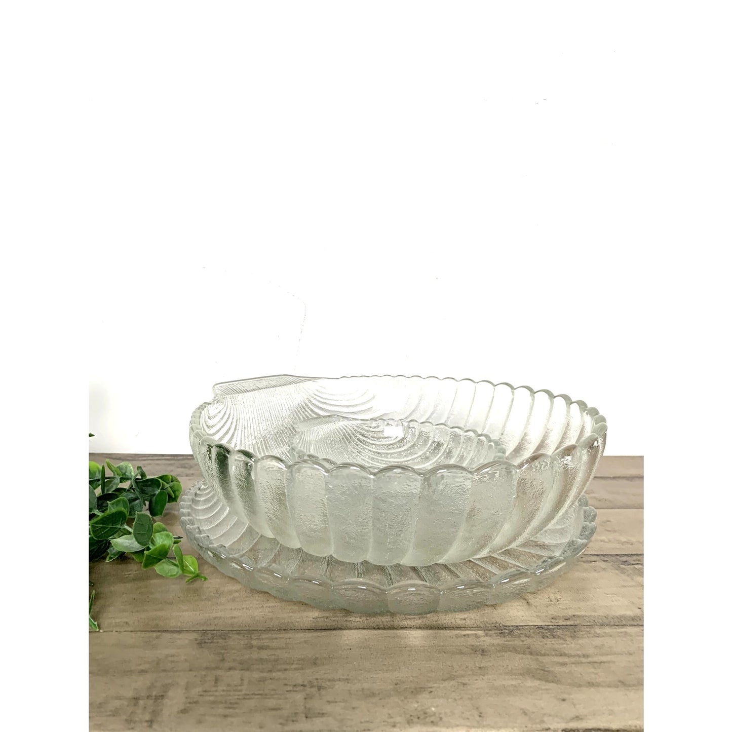 Vintage Anchor Hocking Clam Shell Glass Serving Dish Set 3pc Coastal Cottage