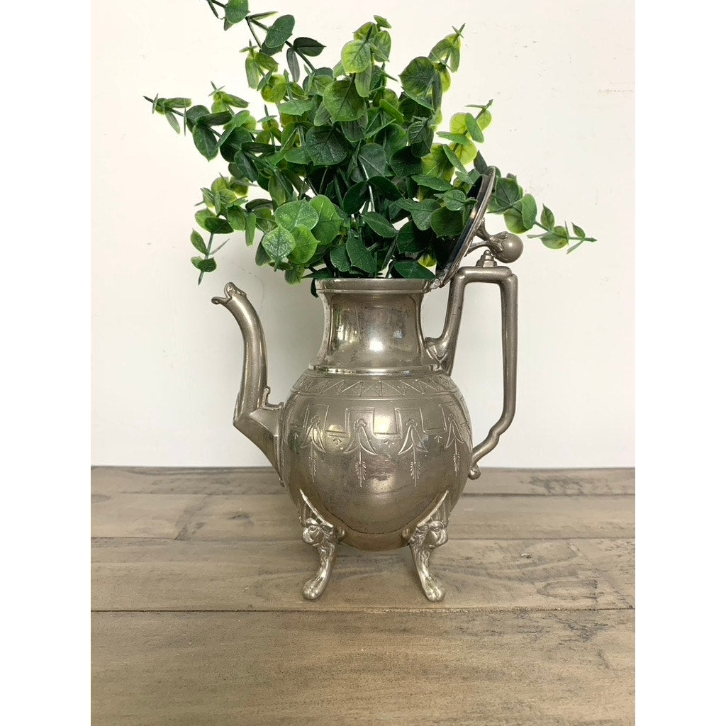 Antique Reed & Barton Triple-Plate Silver Teapot Lion Head Footed Old Money