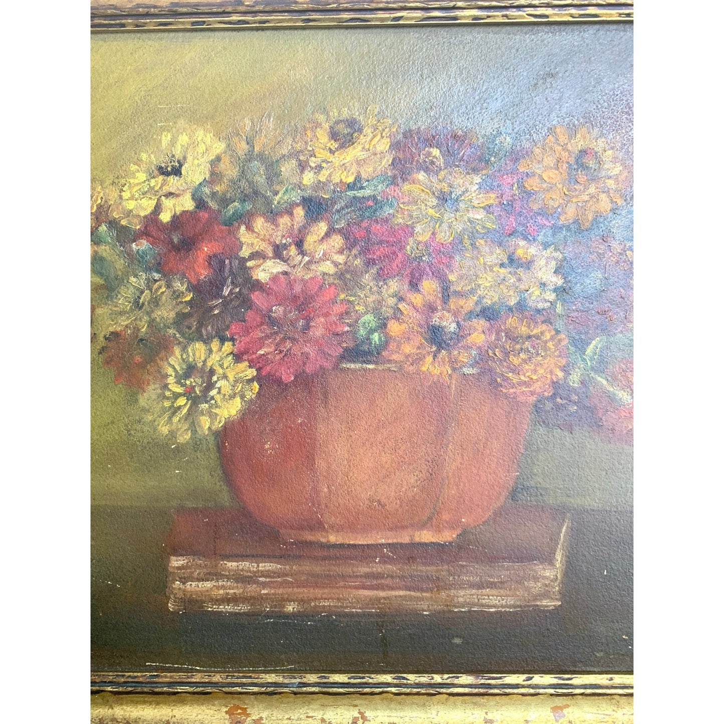 Vintage Floral Still Life Oil Painting on Board Signed Wright Framed Moody Art