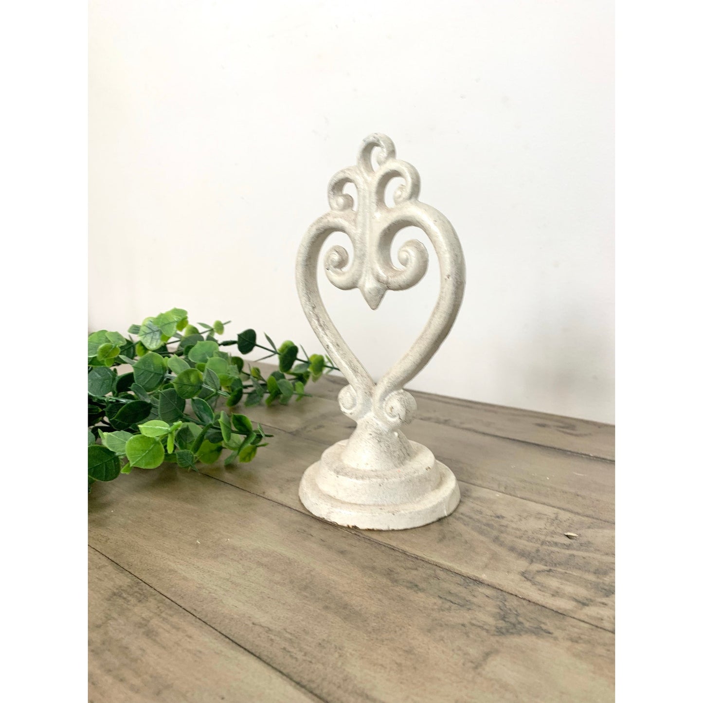 Vintage White Cast Iron Heart Scroll Doorstop Bookend Finial Shabby Cottage