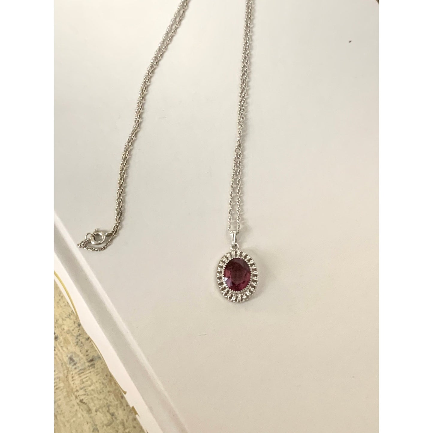 Vintage Sterling Silver Amethyst Purple Halo Pendant Necklace 25 Inch Chain