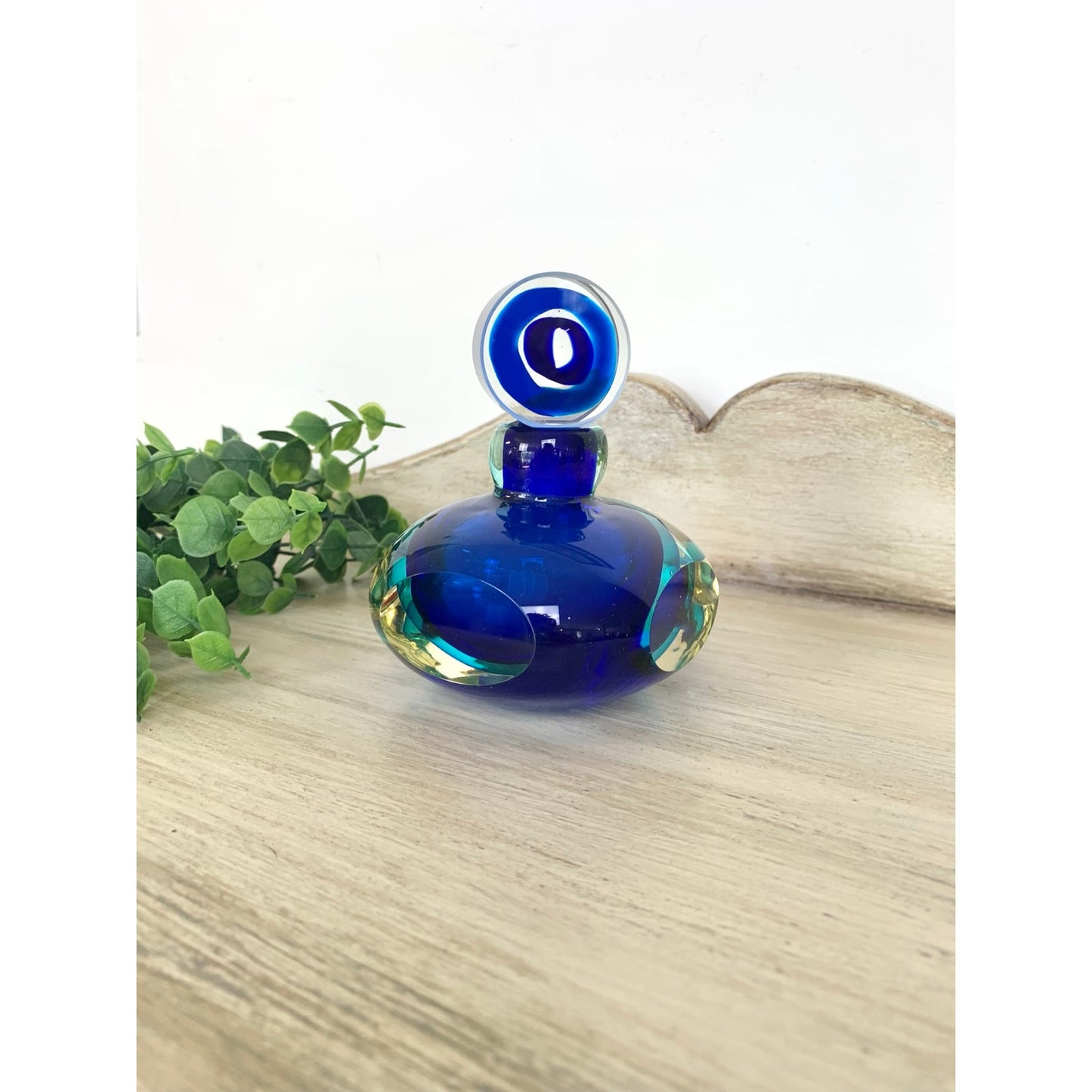 Vintage Murano Glass Perfume Bottle with Stopper Blue Sommerso Art Glass Retro MCM