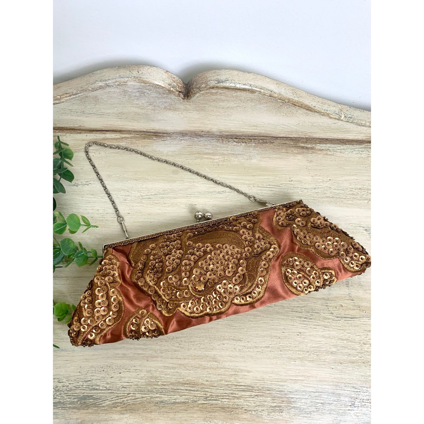 Vintage Brown Sequin Beaded Clutch Purse Evening Bag Cocktail Party Y2K Glam Wedding Guest