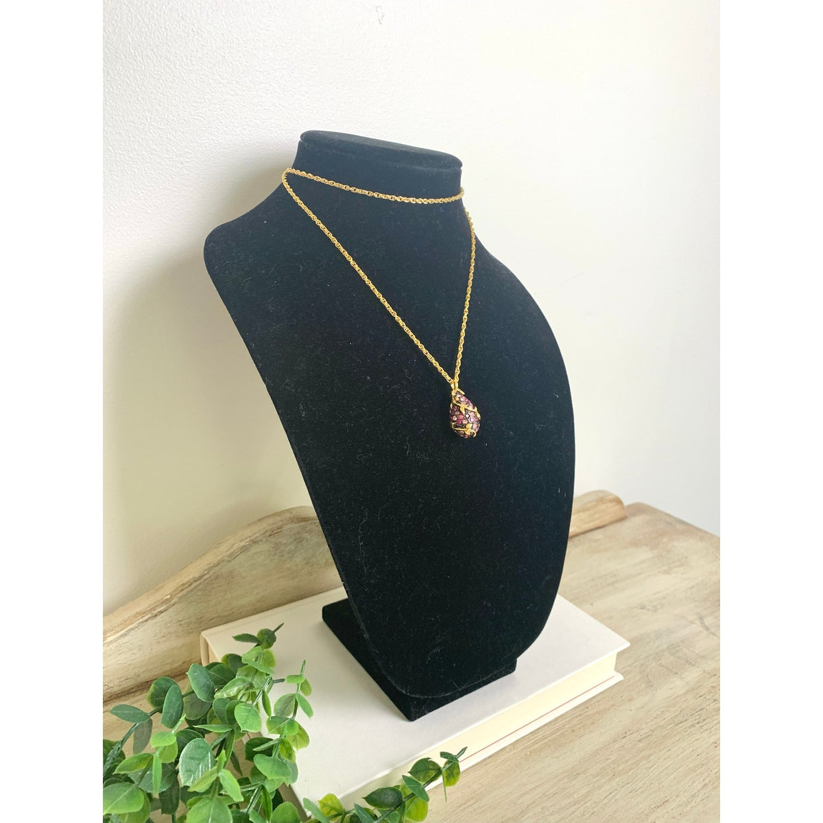 Vintage Joan Rivers Pink Purple Pendant Necklace Pave Rhinestone Gold Tone Romantic Glam