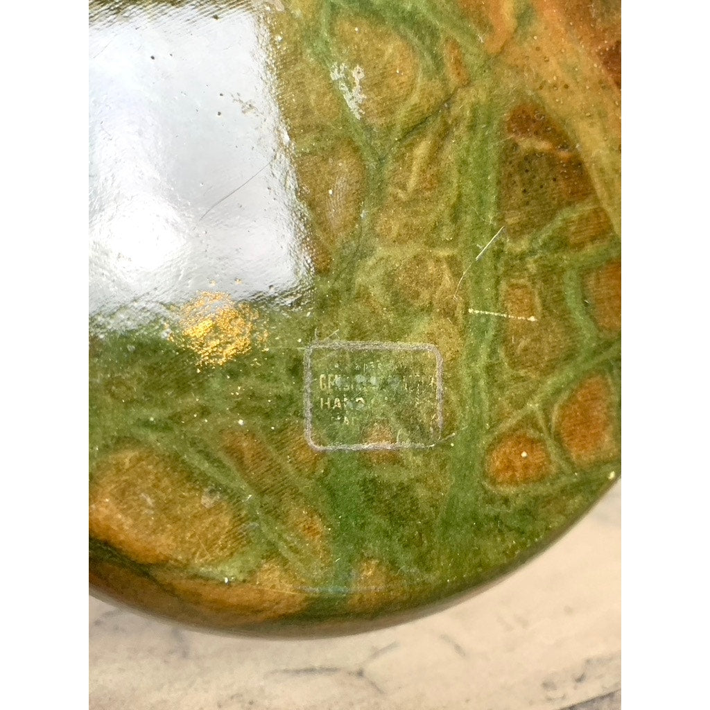 Vintage Alabaster Trinket Jewelry Box Hinged Earthy Green Brown Veining Stone