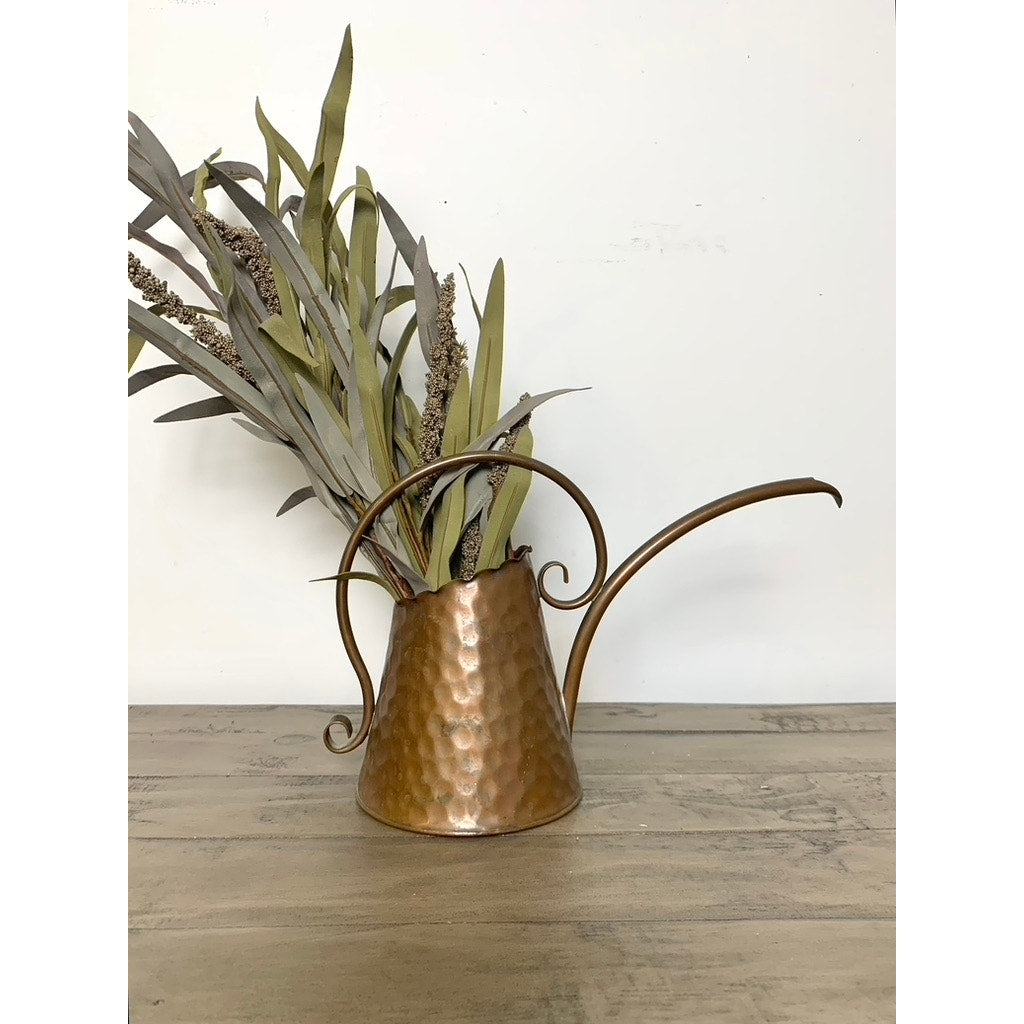 Vintage Hammered Copper Watering Can with Curved Handle and Long Spout Vase