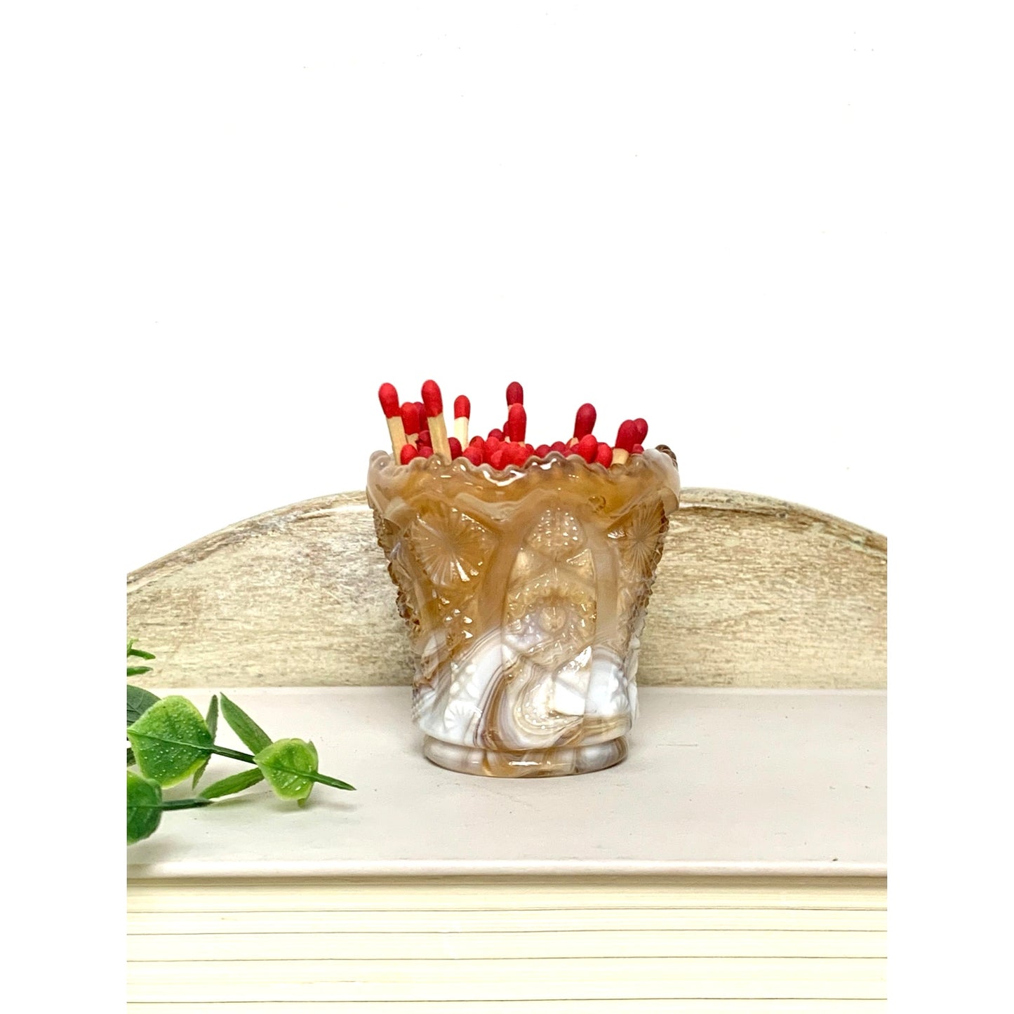 Vintage Imperial Slag Glass Toothpick Holder Caramel White Marbled Match Holder Votive