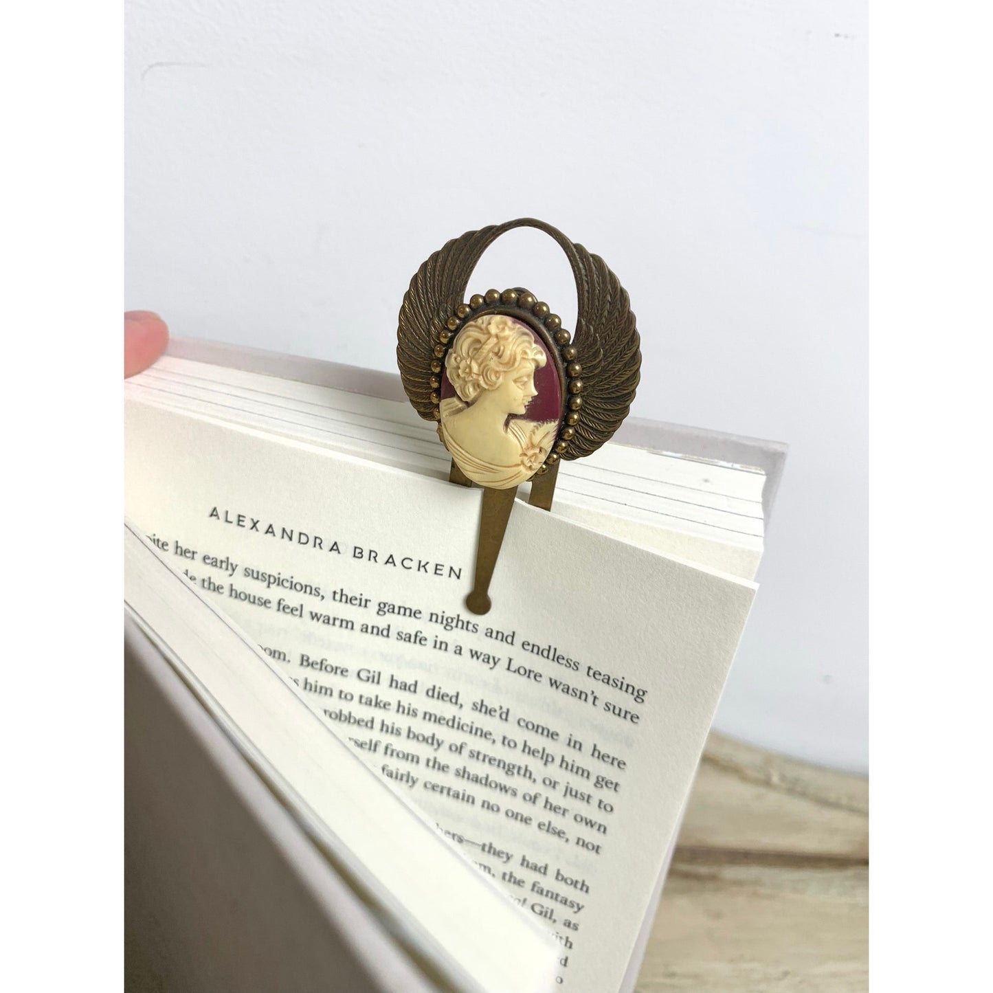 Vintage Victorian Style Cameo Brass Bookmark Angel Wings Old World Charm Book Lover