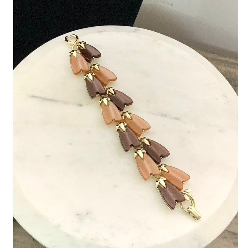 Vintage 1960s Lisner Thermoset Bracelet Oak Leaf & Berry Signed 7.25” Retro MCM