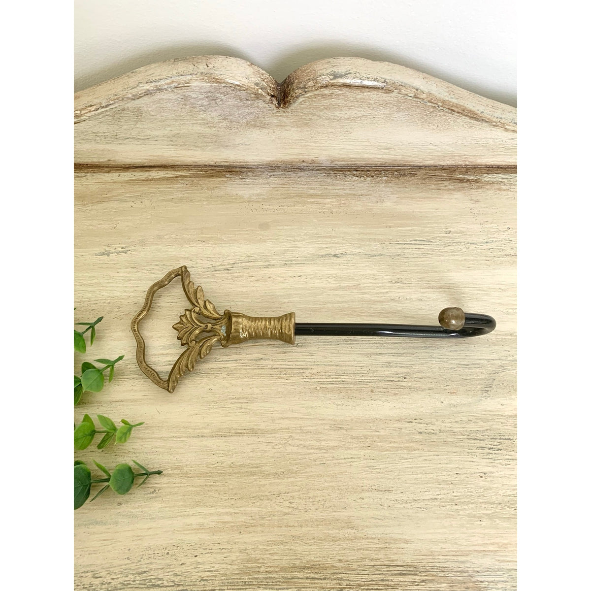 Vintage Brass Curtain Tieback Hook Ornate Black Metal Drapery Holdback Wall Mount