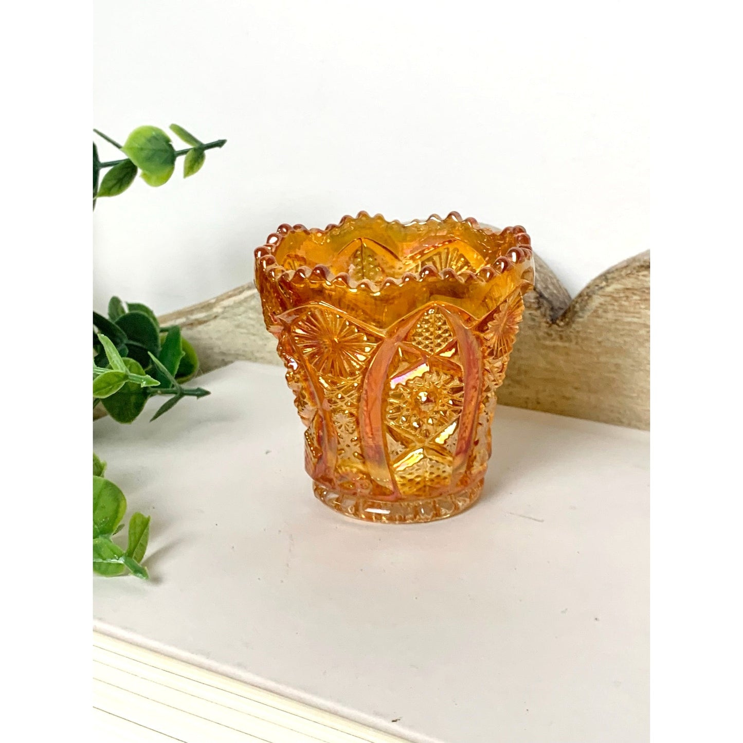 Vintage Imperial Glass Marigold Carnival Glass Toothpick Holder Iridescent Votive