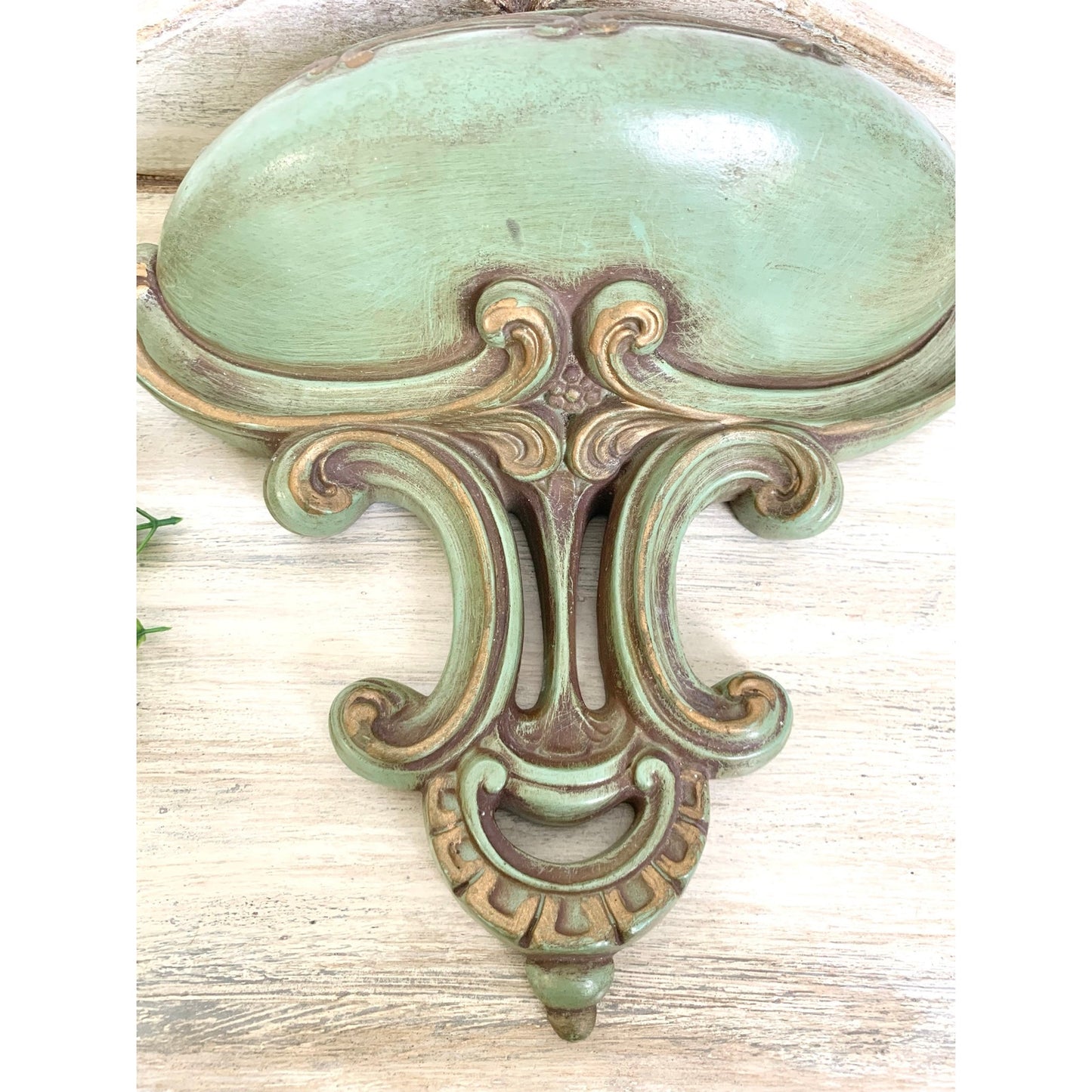 Vintage Wall Pocket Shelf Universal Statuary 1957 Green Gold Hollywood Regency