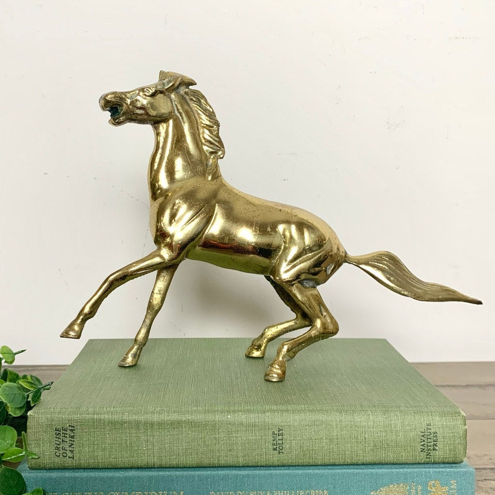 Vintage Solid Brass Horse Figurine Statue Equestrian Stallion Statue Mid Century