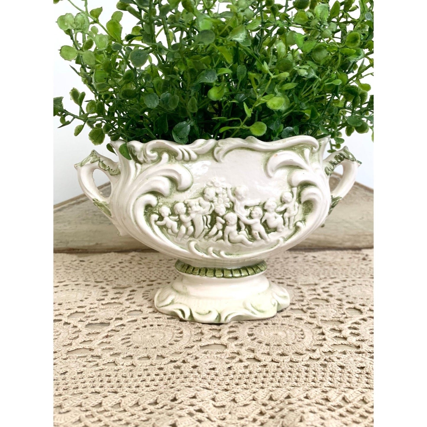 Vintage Relpo Pompei Cherub Vase Italian Style Ceramic Planter Romantic Cottage