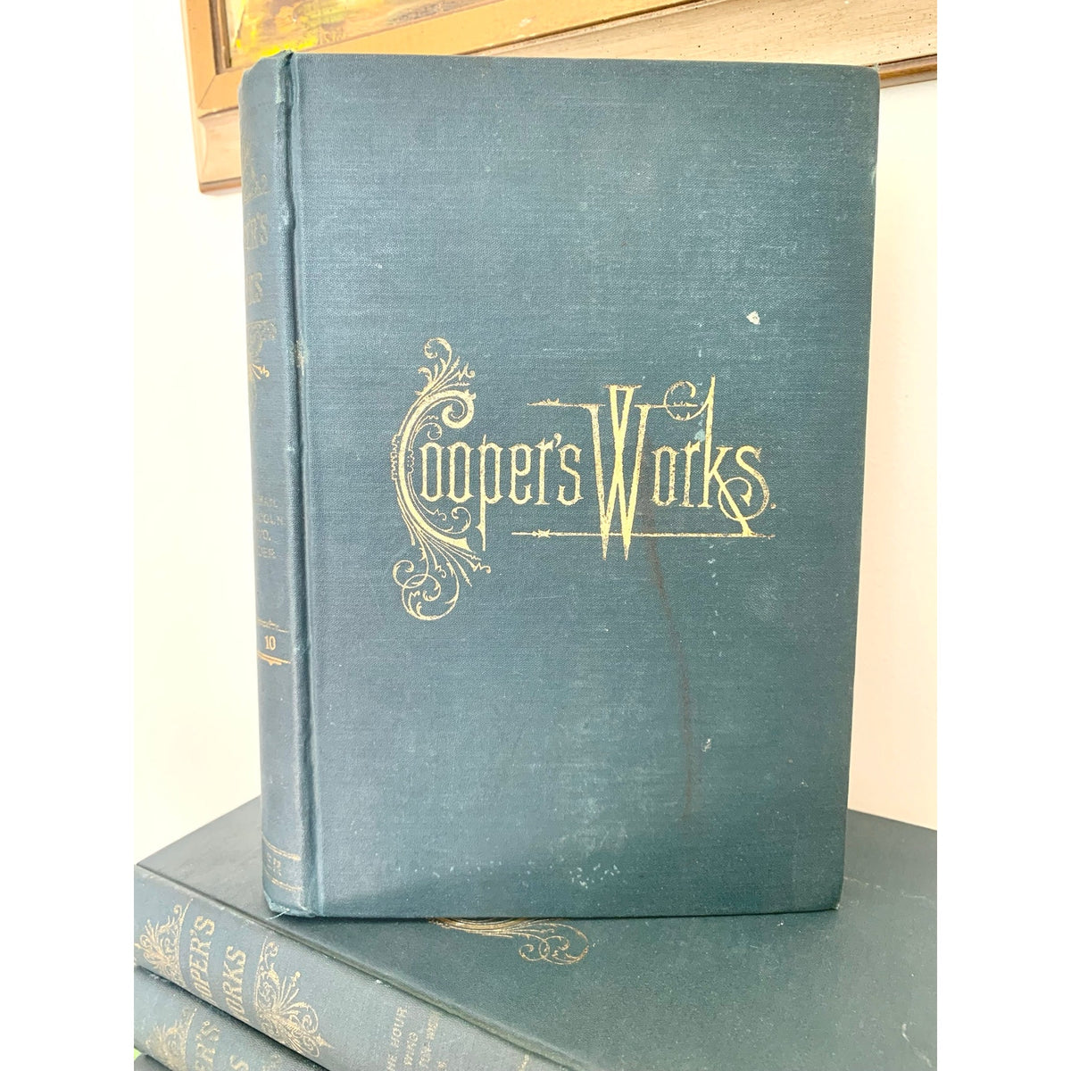 Antique 1891 James Fenimore Cooper Works Seven Volume Blue Gilt Book Set
