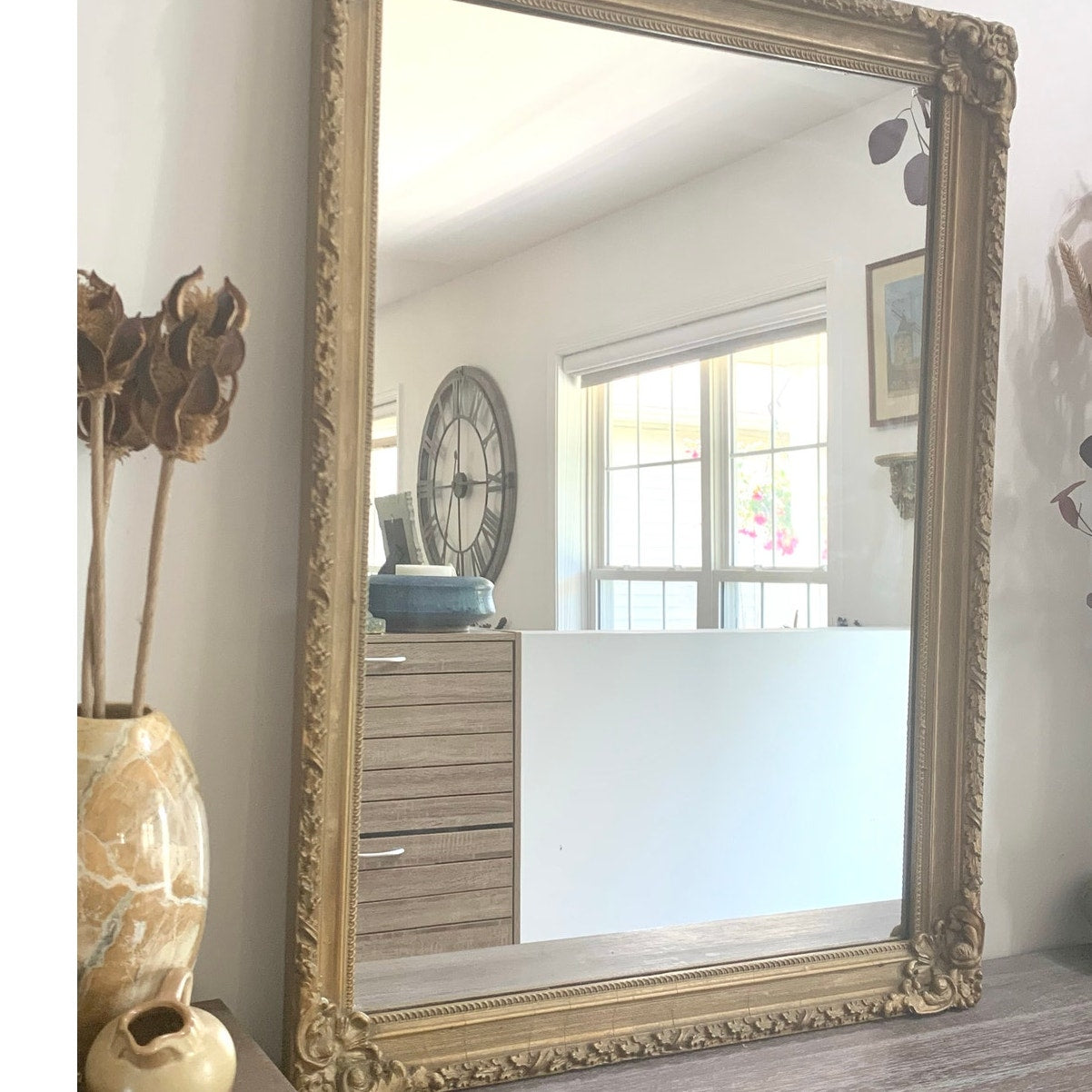 Vintage Ornate Gold Wall Mirror – Rococo Style Rectangular Frame Romantic